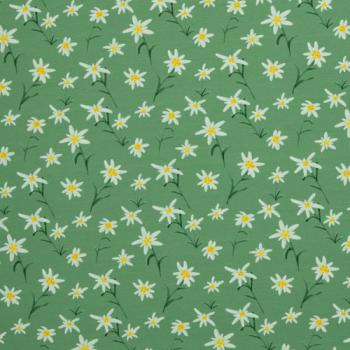 Baumwolljersey Alpenliebe Edelweiß auf Grün by Swafing von Mrs. Mint Design